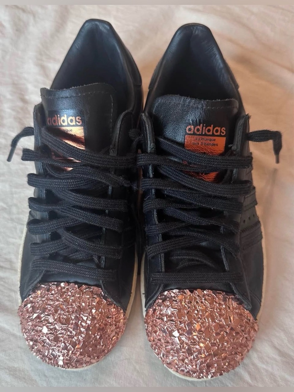 Adidas ‘Superstar’ Black Sneakers with Rose Gold Shell Toe